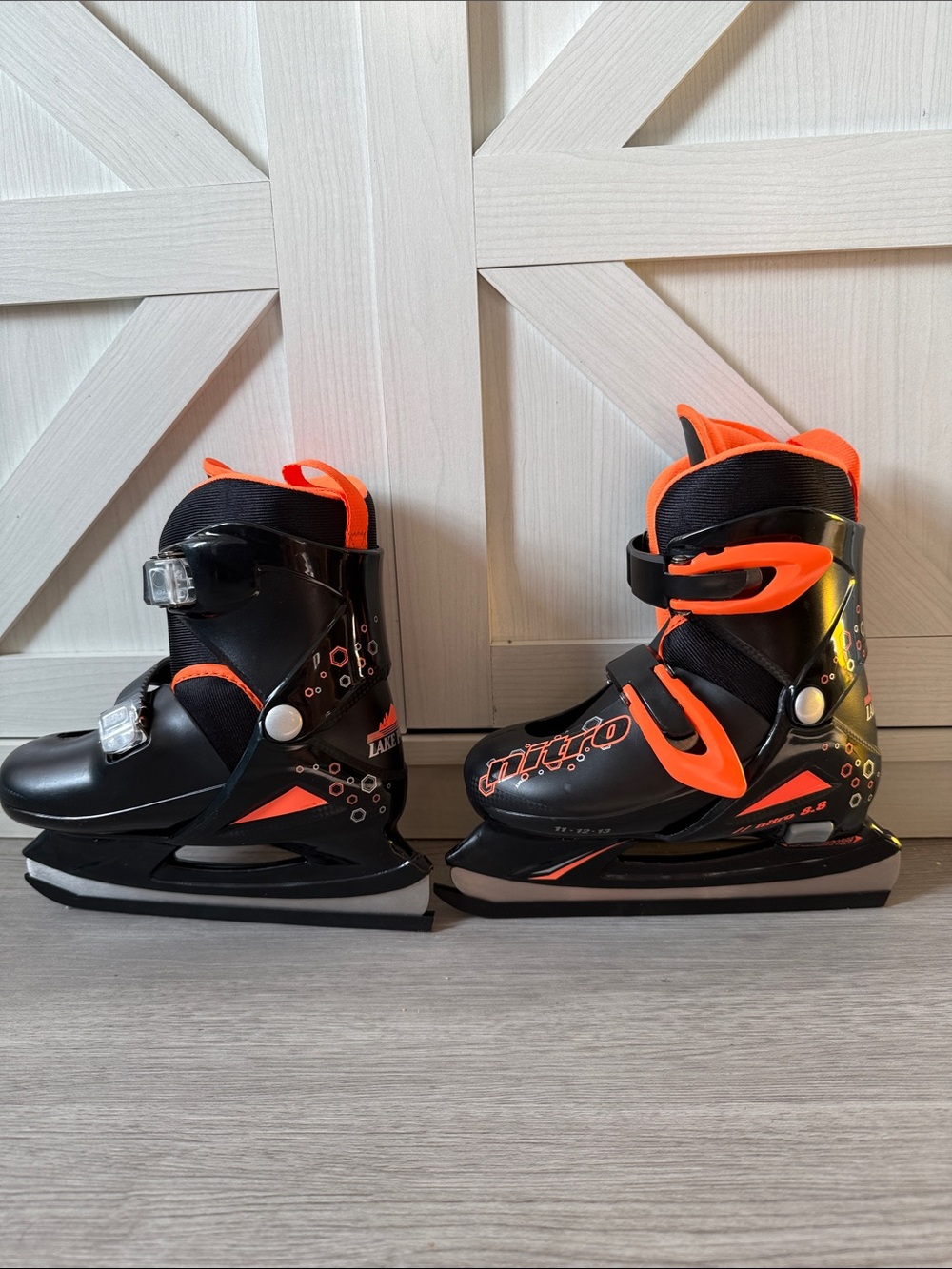 Kids Adjustable Ice Skates in Black and Orange- Lake Placid